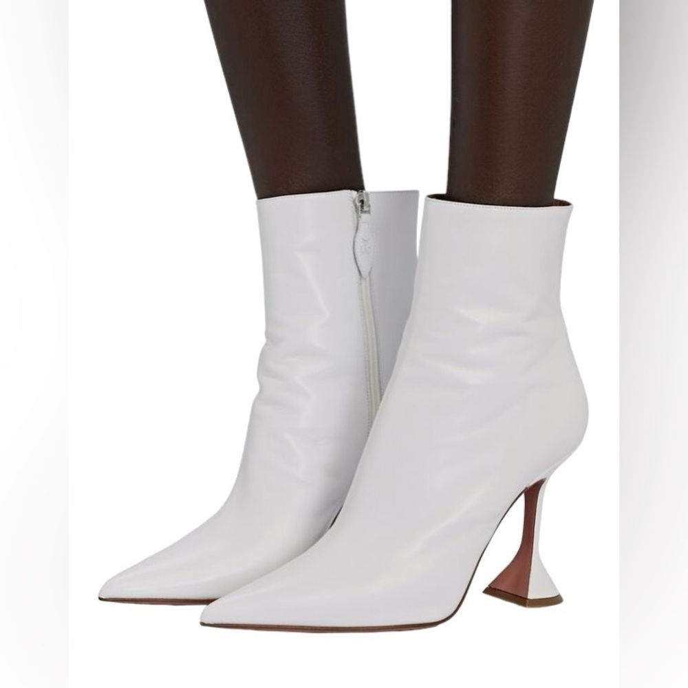 AWGE X Amina Muaddi White Stiletto Ankle Boots